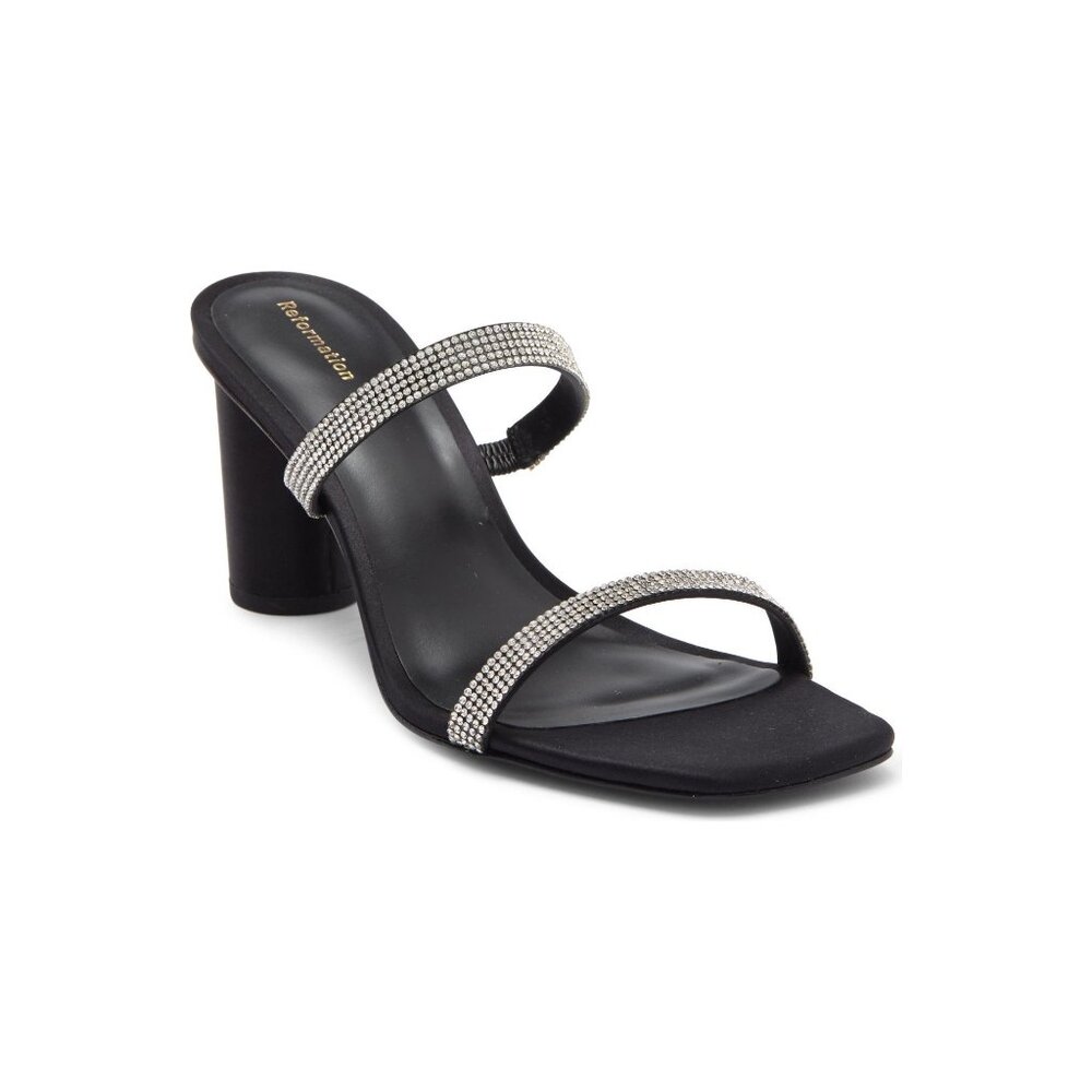 🆕 REFORMATION Maison Rhinestone Heeled Sandals Shoes Black 8.5 - Picture 2 of 13